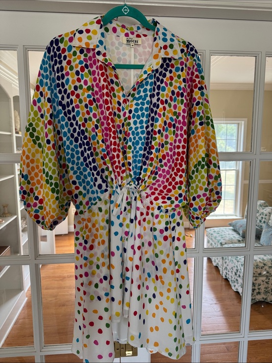 All Things Mochi Dresses & Skirts - Colorful Polka Dot Drawstring Waist High Low Shirt Mini Dress - All Things Mochi